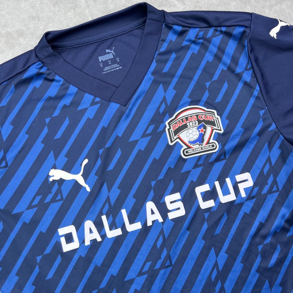 Puma Dallas Cup 2023 Jersey Mens Medium Blue Graphic Short Sleeve dryCELL V Neck